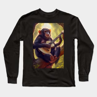 Monkey Playing A Guitar Long Sleeve T-Shirt